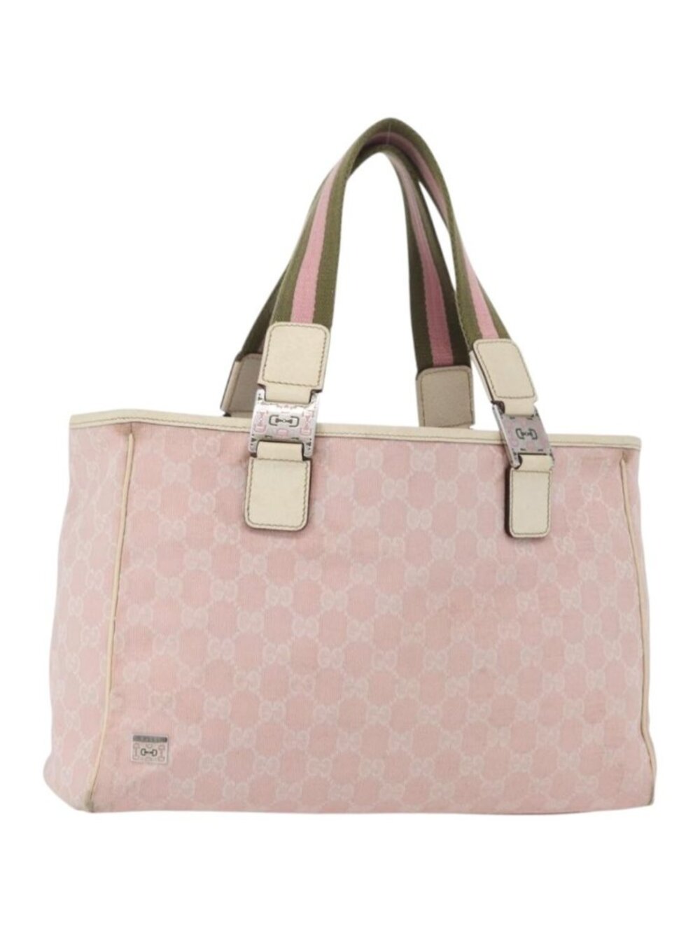 GUCCI GG Canvas Sherry Line Tote Bag Pink Silver 145758